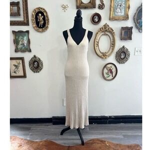 Significant Other Sylvia Ribbed Maxi Dress Champagne Metallic V-Neck Sz US4/AU8